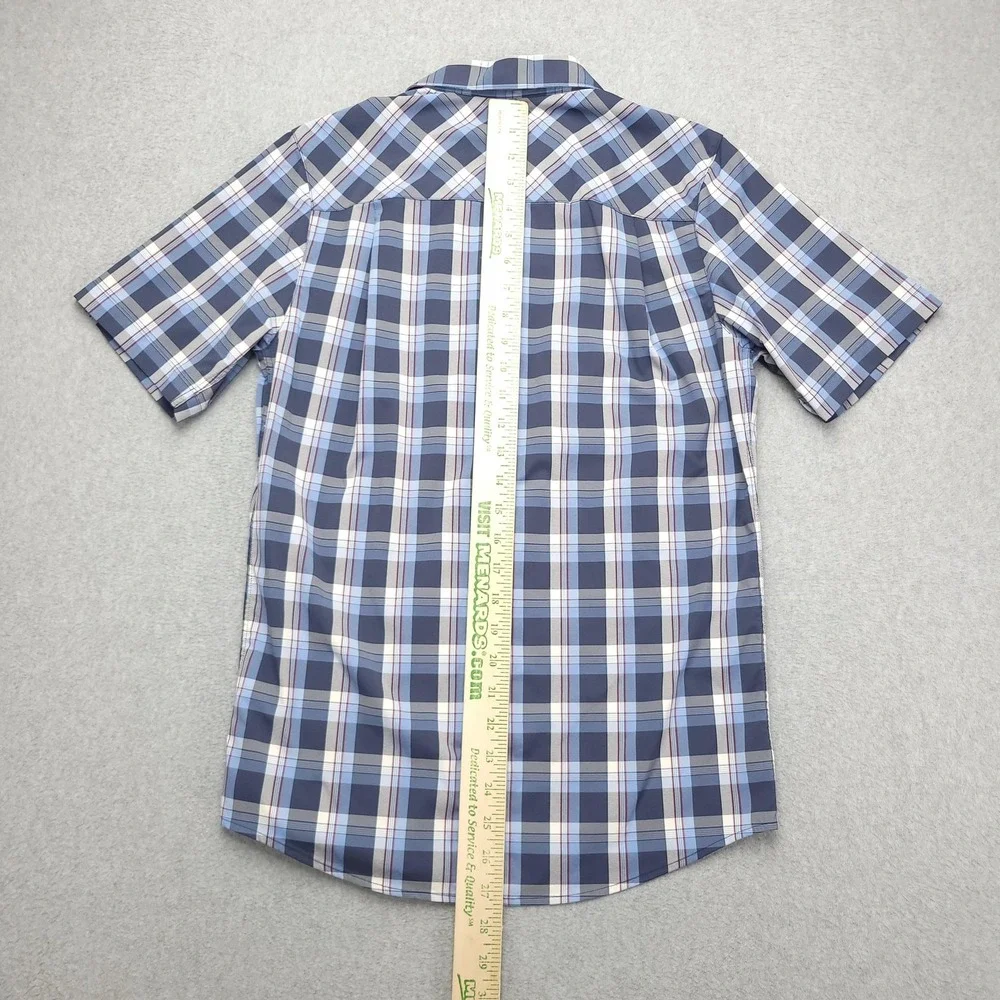 Travis Mathew Shirt Mens S Blue Plaid Short Sleeve Button Up Stretch Casual